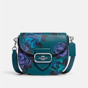 Coach Morgan saddle blue flower print handbag